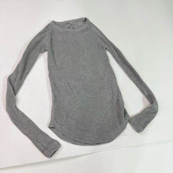 Lululemon Sweater Womens Medium Gray Crewneck Thumbholes Ribbed Pullover - Picture 1 of 10